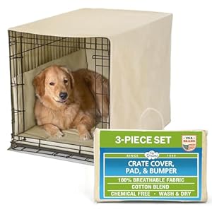 Pet Dreams 3-Piece Set Includes Dog Crate Cover, Dog Mat & Bumper Pad- Washable Kennel Bedding fits iCrate Cages 24, 30, 36, 42 Inch (Khaki, Medium, 30″)