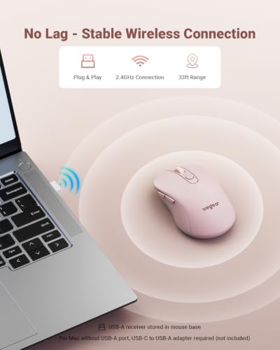 Image of wegear USB Wireless Mouse for Laptop PC Mac, 2.4GHz Cordless Mouse with 6 Buttons, 5-Level Adjustable 4000 DPI, Ergonomic Portable Optical Computer Mice, 24-Month Battery Life-Pink