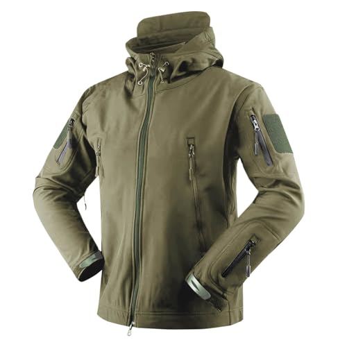 MXETWJEL Mens Softshell Waterproof Jacket Full Zip Tactical Jackets Outdoor Hooded Windbreak Coat Elasticated Plain Military Work Hoody Tops Autumn Warm Hiking Outerwear for Fishing Hunting Climbing - Image 4