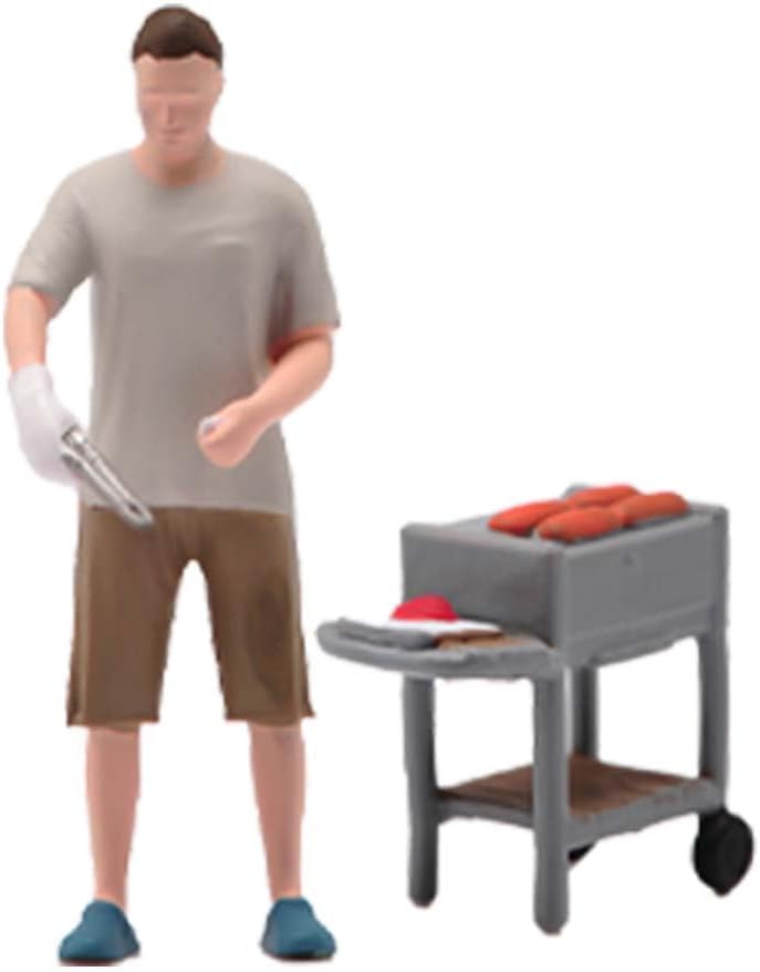 Miniature Figure 1/87 1/64 1/43 1/24 1/18 Scale Male Barbecue Tables Chairs Mini Figurines Doll Model Outdoor Scene Props Display (Painted A, 1/18 Scale)
