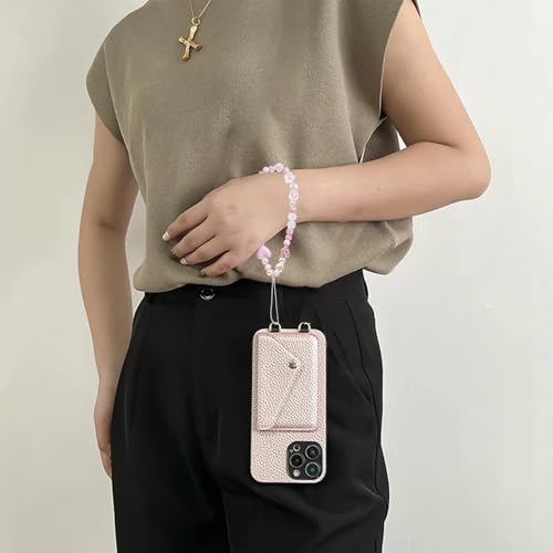 Jeqqinuz 2 Stück Handyanhänger Handykette Perlen Bag Charms, Handykette Kurz Cute Phone Charm Handy Anhänger Kette, Kameraanhänger, Handschlaufe Handyband für Frauen(Erdbeere&Schmetterling)