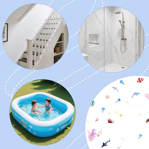 Lyreh 6stk Badewannenaufkleber für Kinder, Meereslebewesen Badewannen Aufkleber Anti Rutsch Stark Haftend Kreativ und Niedlich Badezimmeraufkleber für Badewanne und Duschboden Dekorationen