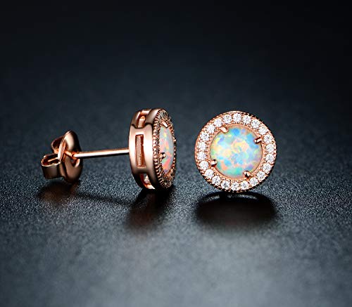 Barzel 18K Rose Gold Plated or White Gold Plated Created Opal Halo Stud2