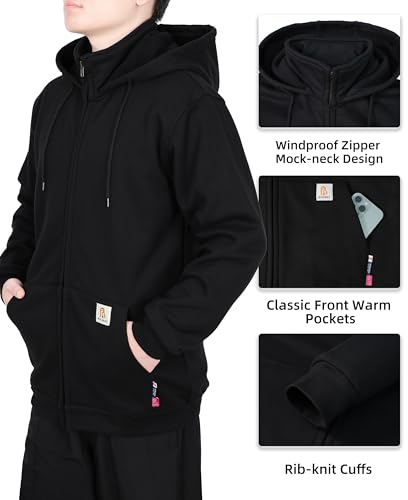 BOCOMAL FR Men's Hoodies Zipper Mock-Neck 14oz Heavyweight Fleece Fire Resistant Hooded Sweatshirts-NFPA2112 CAT23