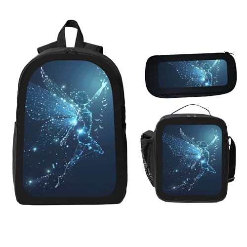 Abstract Blue 3 Pcs 17 Inches Backpack Set with Insulated Lunch Bag And Pencil Pouch Large Back Pack for Men Women Lunchbox Pencil Case Waterproof Backpacks Lunch Box 3 Piece Daypacks2