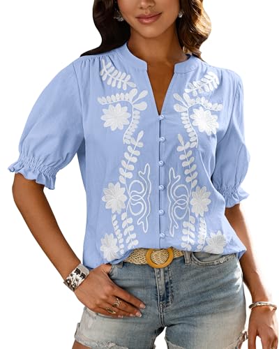 BTFBM Women's 2025 Summer Tops Casual Floral Boho V Neck