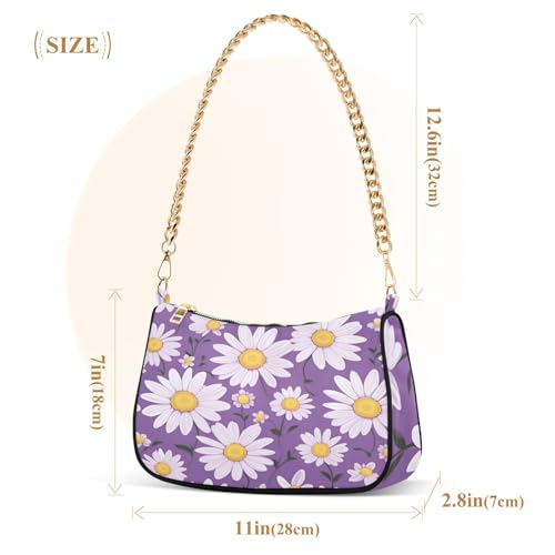Purple Daisy Shoulder Bag for Women, Handbag with Chain Strap, Soft Purse Tote Bag for Ladies2