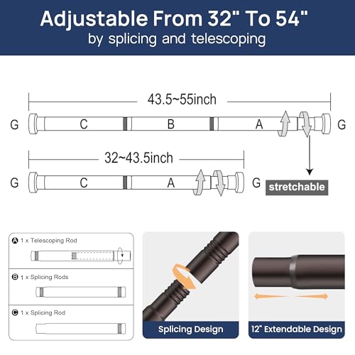 Image of ENJOYBASICS 2 Pack Tension Curtain Rod, 32-54 inch Adjustable, Stable, Bronze