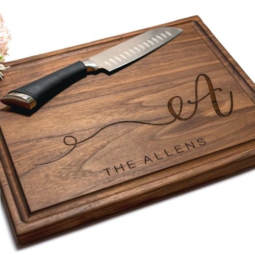 Personalized Cutting Board, Custom Wedding, Anniversary or Housewarming Gift Idea, Wood Engraved Charcuterie, for Friends and Family, Swirled Initial Design 080