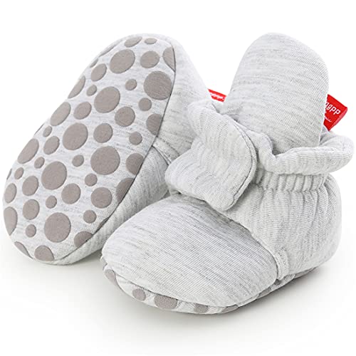 Image of ohsofy Newborn Baby Cotton Booties Stay On Slipper Winter Warm Soft Shoes Non-Skid Infant Ankle Boots Crib Shoes