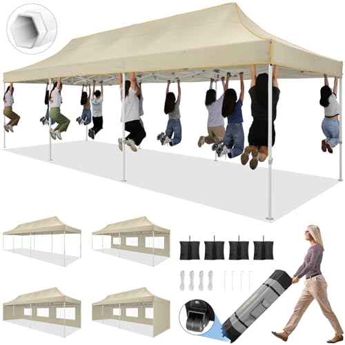 Image of Hoteel 10x20 Heavy Duty Pop Up Canopy Tent with 6 Sidewalls, Brown
