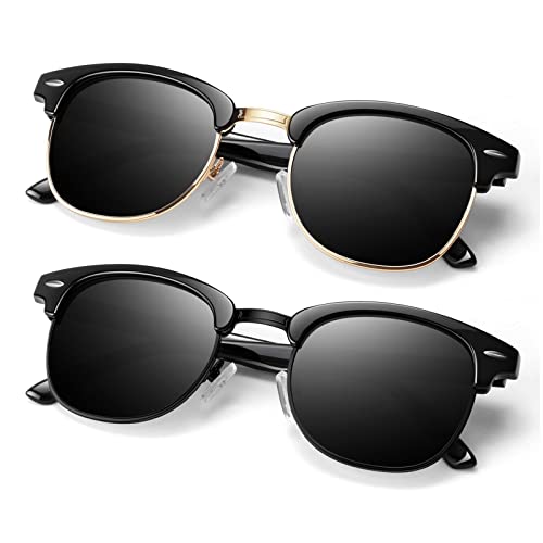 Image of Polarized Sunglasses Men Women,Semi Rimless Retro Shades UV400 Protection