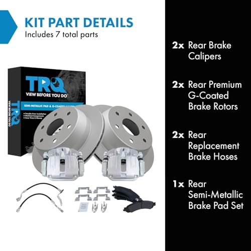 Image of TRQ Rear Brake Pad and Rotor Set Semi Metallic Coated Rotors Calipers Compatible with 2002 GMC Sierra 1500