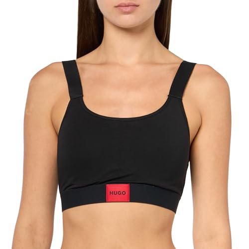 Image of Hugo Women's Square Logo Cotton T Back Padded Bralette Sports Bra, Night Black, M