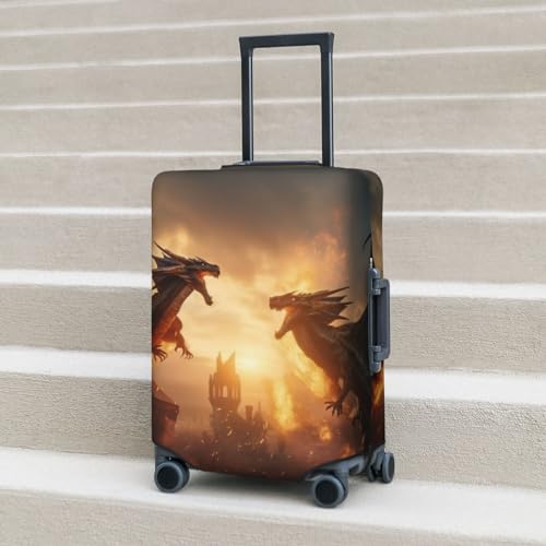 Travel Luggage Cover Protector - Castle Cool Fire Dragon Washable Suitcase Covers For 18-32 Inch Luggage3