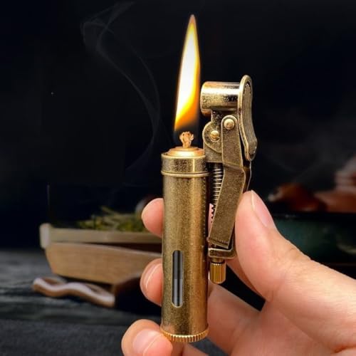 Image of Smoke King Vintage Trench Lighter Refillable Lighter with Transparent Oil Tank, Windproof Retro Design, Durable Mechanical Grinding Wheel, Classic Gift for Men (Fuel Not Included)