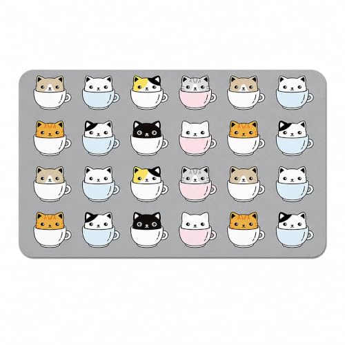 Image of Luxe Home International Dish Dry Mats for Kitchen Counter, Rubber Quick Dry Mat for Kitchen Utensils, Cute Cat Print Smooth Absorbent Placemat, 35x55 cm, Cat Grey, Pack of 1