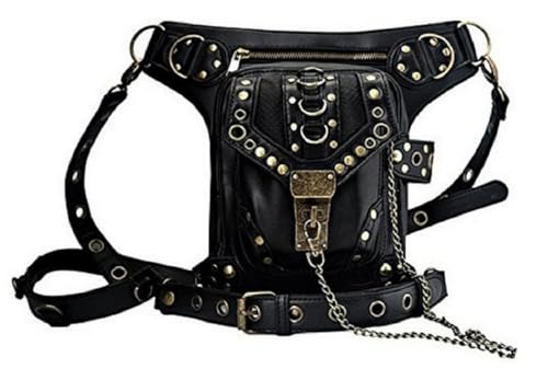 Rock Leather & Vintage Gothic Retro Steampunk Handbag Victorian Style Shoulder Waist Bag Black, Medium