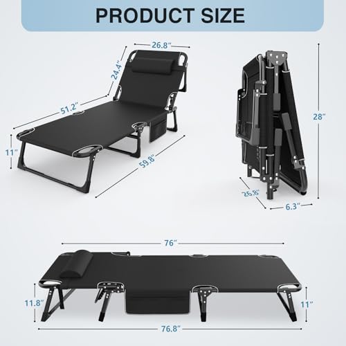 Suteck-Camping-Cot-52-Positions-Adjustable-Reclining-Folding-Camping-Cot-Sleeping-Bed-Cots-for-Adults-Outdoor-Portable-Chaise-Lounge-Chair-WCarry-Bag-Pillow-Cushion-for-Home-Nap-Beach-Travel