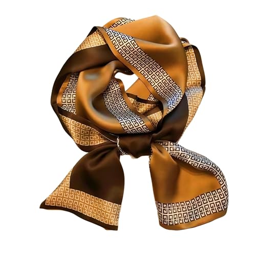 Sluxa 100% Silk Scarf for Women, fashion Long Satin Scarves, Silk Neck wrap for Women, Classic Timeless Pattern Double-Sided Real Silk Satin Neck Scarf with Multiple Wearing Ways