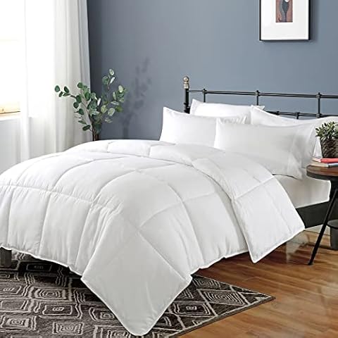 Dafinner 100% Cotton Cover Lightweight Down Alternative Comforter Full/Queen Size, Ultra-Soft Duvet Insert for Warm Weather, GRS Recycled Microfiber Breathable Bed Quilt (88x88”, White) Cover