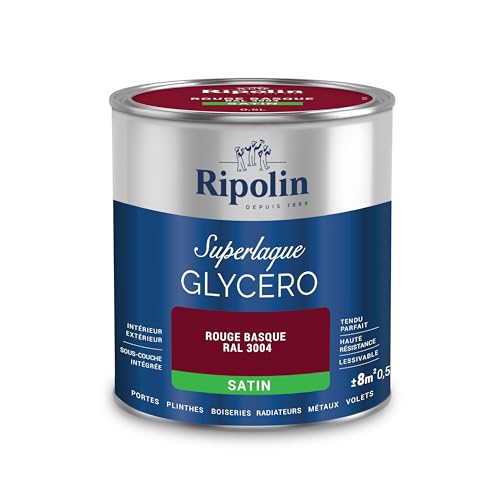 RIPOLIN - Peinture Laque Glycéro Intérieure/Extérieure - Boiseries et Structures Métalliques - Résistance Accrue - Durabilité Remarquable - Rouge Basque...