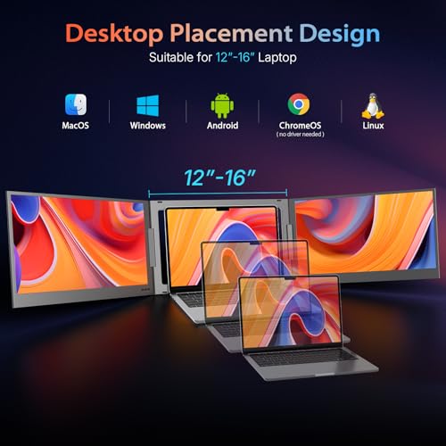 Image of QQH 15.6 inch Laptop Screen Extender, Ultra-Slim Triple Portable Monitor, One Cable USB-C Dual Portable Monitor, Travel Monitor, Portable Laptop Monitor Extender for 12 inch-16 inch Laptops, MacOS /Windows /Android
