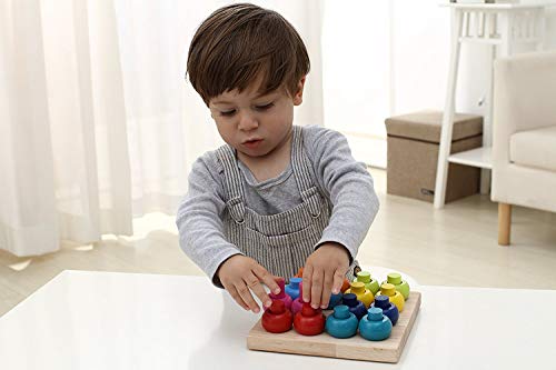 Babe Rock Wooden Color Sorting Stacking Rings Board Educational Learning Counting Toys Puzzle Games For 1 Year Old Preschool Kids Children Gift #TOP4