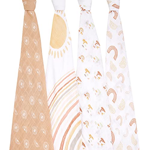 Image of aden + anais Swaddle Blanket, Boutique Muslin Blankets for Girls & Boys, Baby Receiving Swaddles, Ideal Newborn & Infant Swaddling Set, Perfect Shower Gifts, 4 Pack, Keepin Rising