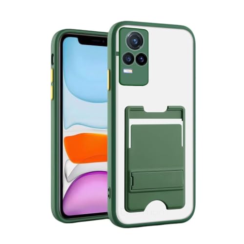 Image of Case Creation for Vivo V21 5G Case with Stand [Military Drop Protection] [3 Stand Ways Built-in Kickstand] Shockproof Slim Translucent Matte Card Holder for Vivo V21 5G Phone Cases (Olive Green)