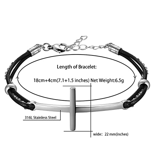 Hipunk Cross Leather Bracelet For Men - Stainless Steel Black Braided Cuff Bangle Wristbands Charm Adjustable Multilayer Protection Bracelet For Women Sb0016G #TOP4