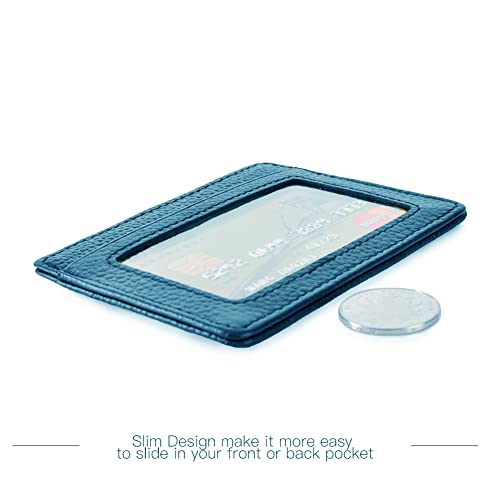 EASTNIGHTS Credit Card Holder Slim Wallet Leather Minimalist Wallet with ID Window (blue)
