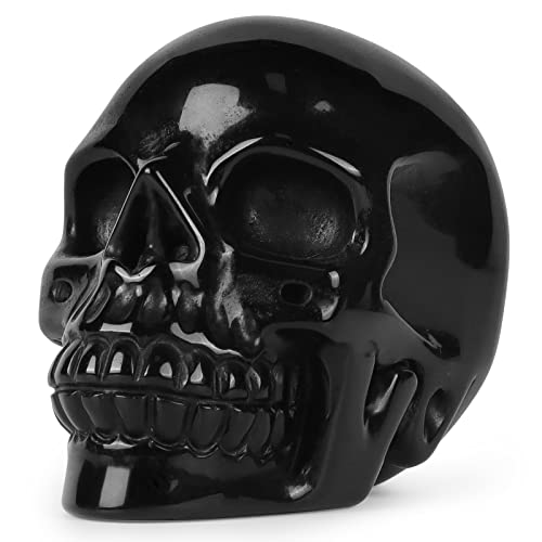 Hxswkk 3Inch Black Obsidian Crystal Skull Sculpture Hand Carved Human Skeleton Figurines Gemstone Collection Craft For Home Office Decor #TOP3
