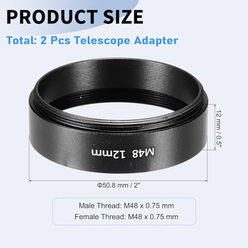 Tubo de extensión telescópico PATIKIL de 12 mm, 2 piezas, anillo adaptador de lente de aleación de aluminio M48 x 0.75 mm en ambos extremos, accesorio para cámara y ocular, color negro miniatura 2