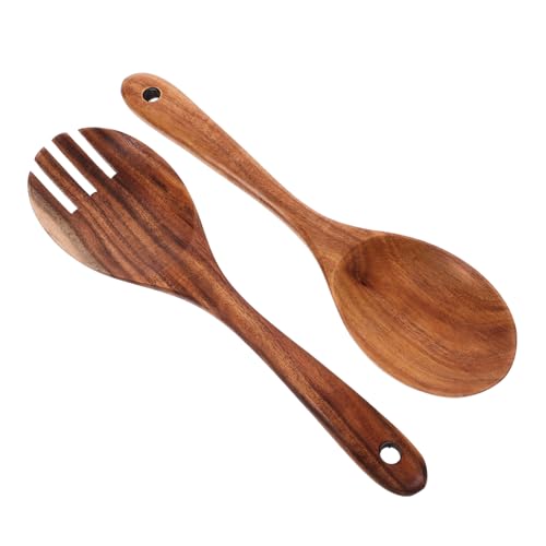 UTHCLO 2pc Wooden Salad Mixing Spoon Fork Set Salad Dressing Tool Forks Wooden Utensils Dinnerware Ideal for Kitchen