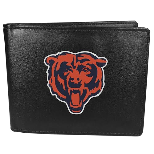 NFL Chicago Bears Unisex Siskiyou SportsLeather Bi-fold Wallet, Large Logo, Black, One Size