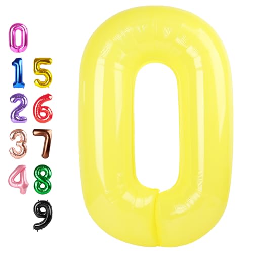 Image of 0 Balloon 40 inch Yellow Number Balloons for 10th Birthday Party Decoration | Saturated Color, Large 40 inch, With Inflation Straw & Hanging Holes, Great for Thanksgiving, Labor Day, Vintage Theme Party
