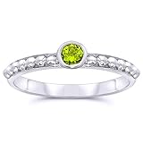 Jewelry Bliss 925 Sterling Silver 3mm Round Shape Bezel Set Peridot Solitaire Ring For Women Birthstone of August