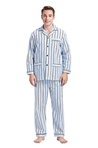 Image of GLOBAL Mens Pyjama Sets | 100% Cotton Soft Flannel Pjs | Long-Sleeve Top Elastic and Drawstring Bottoms