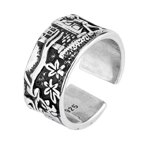 GLEAVI Anillo Étnico Retro Abertura Ajustable para Dedo Diseño Floral Vintage Metal Suave para Piel Joyería Femenina Adecuado para Uso Diario y Disfraces