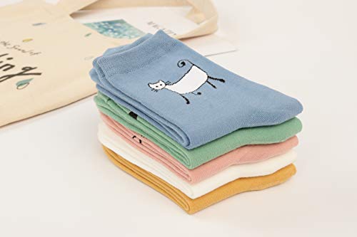 Leotruny Women's Colorful Cute Cat Crew Socks With Gift Box (X-5Pairs-Solid Color) #TOP4