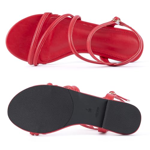 Image of Mtzyoa Women Flat Sandals Dressy Strappy Gladiator Summer Ankle Strap Nude Open Toe Comfortable Wedding Casual Leather Ladies Party Trendy Vacation