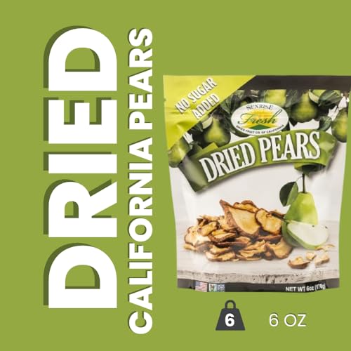 Sunrise Fresh Dried Fruit – Dried California Pears - All-Natural, Dehydrated, Unsweetened, No Added Sugar, Resealable Snack, 6oz Bag