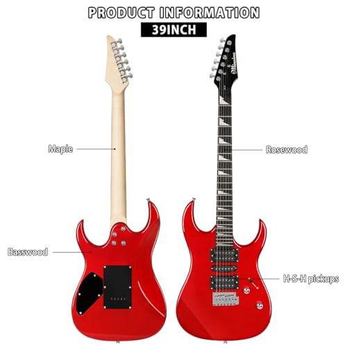 Guitare électrique adulte débutant débutant guitare rock costume professionnel joueur de niveau pour homme et femme (rouge) - Les Beatles, Paul McCartney, John Lennon, RIngo Starr, George Harrison Guitare électrique adulte débutant débutant guitare rock costume professionnel joueur de niveau pour homme et femme (rouge) – Image 5