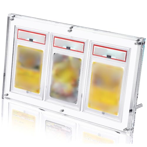 【UVカット率99.8%】アクリル本舗 PSA用 スクリューダウン 3連 マグネットローダー psa CGC 対応 ディスプレイ ケース スタンド 付き 鑑定 展示 保管 収納 厚さ1.8㎝の高級仕様 (PSA3枚用_クリア, マグネット式)