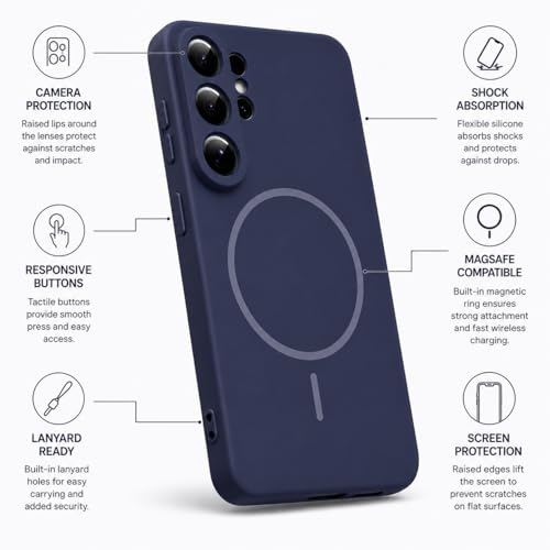 Image of DIZORO Microfiber Candy Case Compatible for Samsung S26 Ultra 5g Magnetic Silicone Case, Compatible with MagSafe Shockproof, Anti-Scratch Soft Non-Slip Full Body Protective Back Cover (New Blue)
