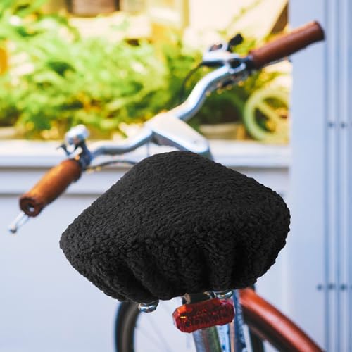 Feekoon Imitation Sheepskin Bicycle Seat Cover & Removable Sponge Padding, White Universal Sheepskin Bike Cushion Cover, Secure Fit Fur Protector for Wide Seat Spin Bike, Cruiser Exerciser (Black) by Feekoon - Image 8