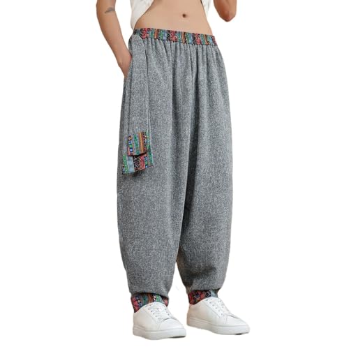 Men's Pants Summer Ethnic Ice Silk Capri Cropped Harem Hip Hop Casual Elastic Waist Lightweight Trouser2