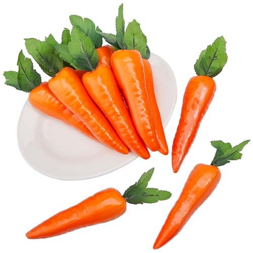 CHGCRAFT 10Pcs Big Size Easter Decor Carrots Realistic Fake Fruit Lifelike Carrots Simulation for Easter for Kitchen Rrestaurant Window Decoration, 8 Inch
