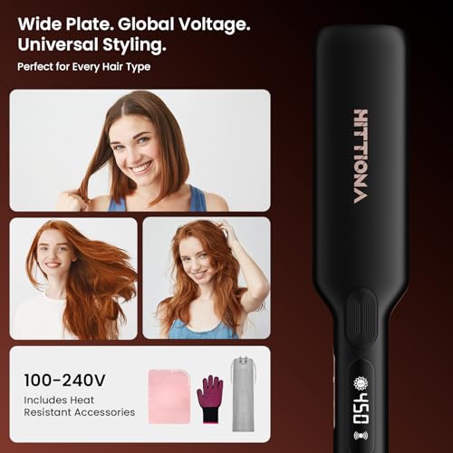HITTIONA Professional 1.75” Wide Ceramic Hair Straightener, Infrared Flat Iron for Fast Styling, 5s Instant Heat Up for Thick & Long Hair, Anti-Frizz Ionic Tool, Worldwide Dual Voltage & Travel Ready by HITTIONA - Image 5